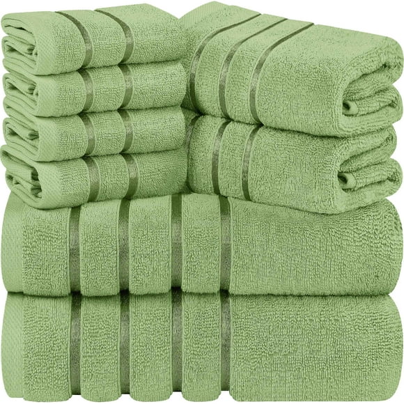 Utopia Towels 8-Piece Luxury Towel Set, 2 Bath Towels, 2 Hand Towels, and 4 Wash cloths, 600 gSM 100% Ring Spun cotton Highly Absorbent Viscose Stripe Towels Ideal for Everyday use (Sage gre