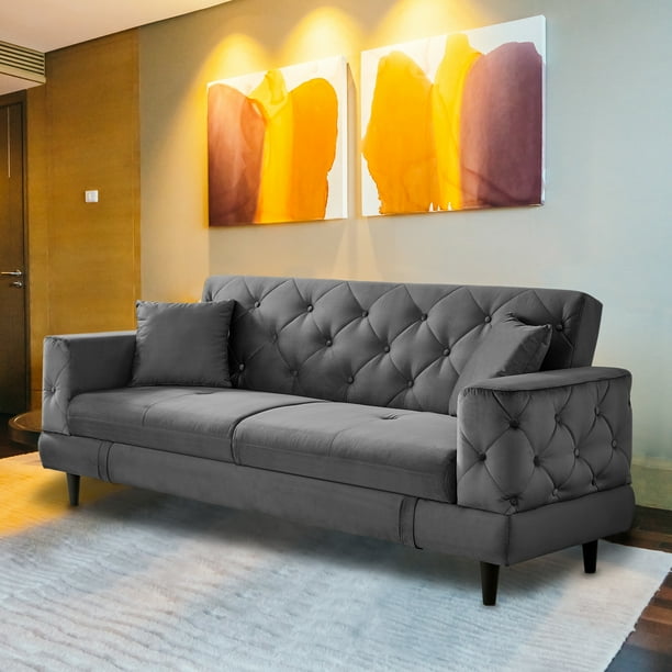 Sofá Cama 2 en 1 Gris Matrimonial para Sala y Recámara | Multifuncional Sofá Convertible Tipo Matrimonial