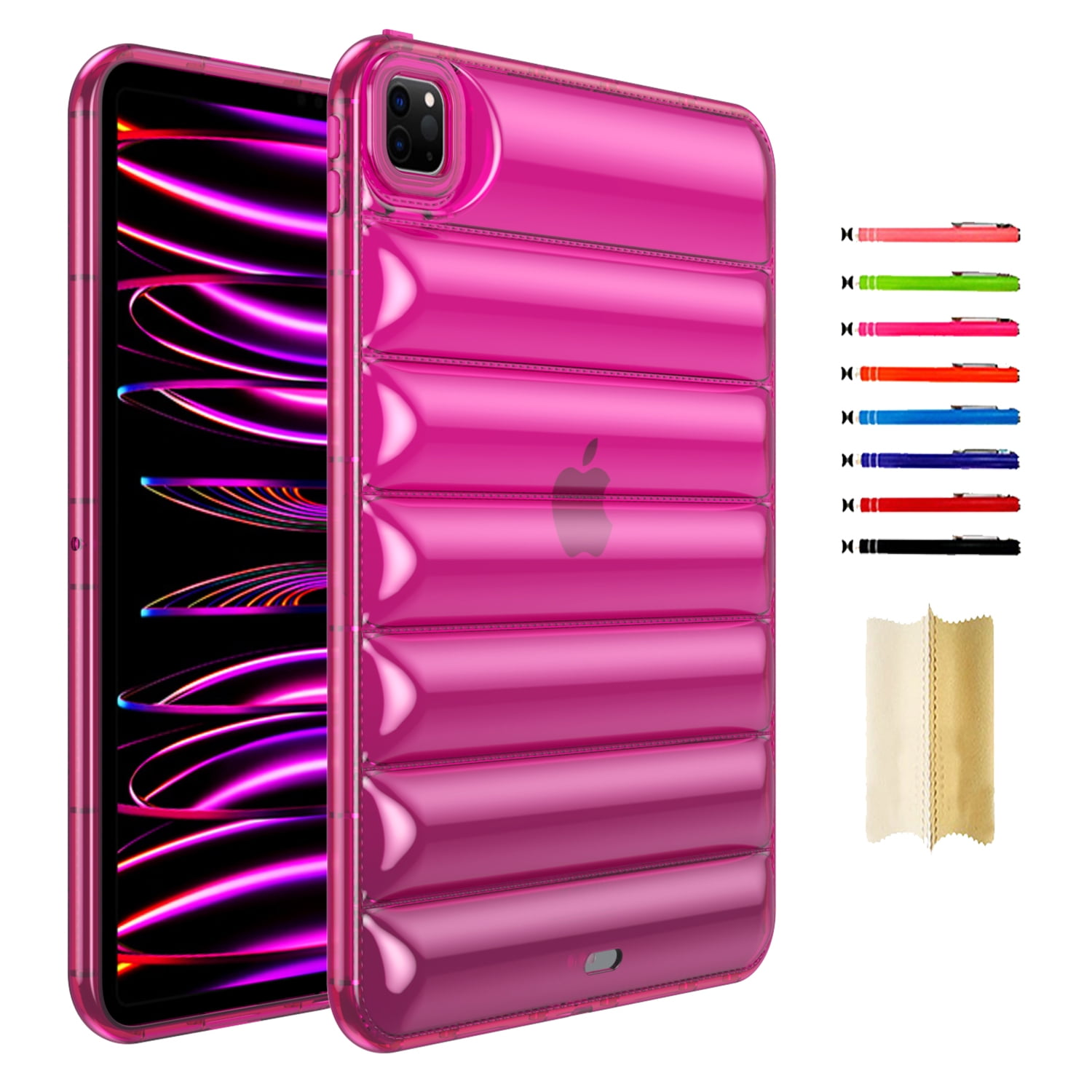 Case Designed for iPad Pro 12.9 2022 2021 2020 2018/Air 13 2024 2025, Clear Stylish Down Jacket Desigh Soft TPU Shockproof Protective Lightweight Tablet Case Cover for Girls Women, Rose