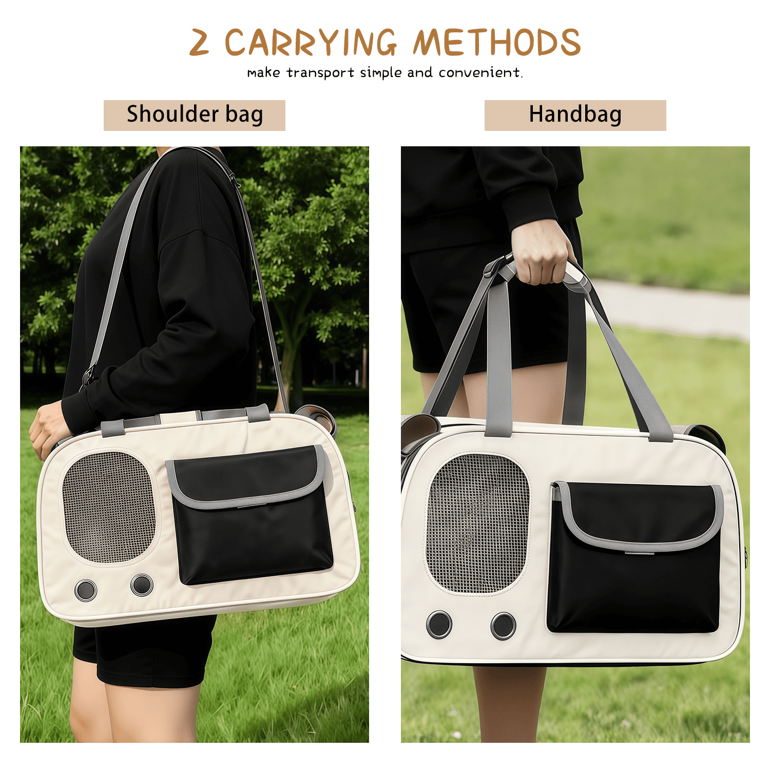 Pet Carrier, Small Dog Carrier, Puppy or Cat Carrier Bag, Waterproof Premium PU Leather Carrying Handbag for Outdoor Travel Walking Hiking Shopping (Black)