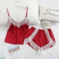 thumbnail image 2 of URMAGIC Womens Lace Sexy V-Neck Lingerie Tops+Shorts,Satin Silk Pajamas Set, 2 of 5