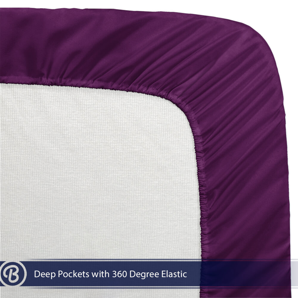 2 Fitted Sheets + Pillowcase Set, Microfiber, Wrinkle Resistant, Split King, Plum