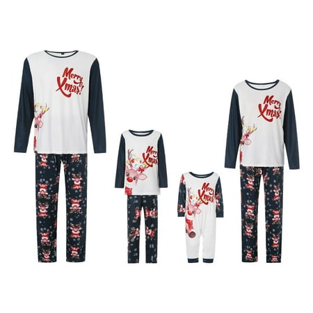 

Herdignity Matching Family Christmas Pajamas Deer Letter Print Tops + Pants