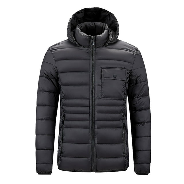 Pisexur Mens Winter Jacket Men's Solid Color Zipper Lightweight Hooded Winter Warm Cotton Jacket Long Sleeve Parkas Mens Puffer Jacket Winter Coats for Men Plus Size Jackets
