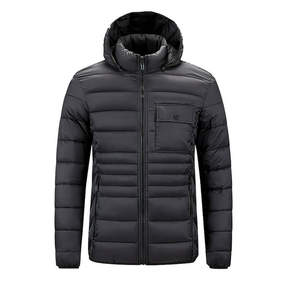 Pisexur Mens Winter Jacket Men's Solid Color Zipper Lightweight Hooded Winter Warm Cotton Jacket Long Sleeve Parkas Mens Puffer Jacket Winter Coats for Men Plus Size Jackets