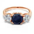 thumbnail image 2 of Gem Stone King 18K Rose Gold Plated Silver Blue Sapphire and White Lab Grown Diamond 3 Stone Engagement Ring for Women (3.82 Cttw, Gemstone September Birthstone, Cushion 8MM, Size 6), 2 of 5
