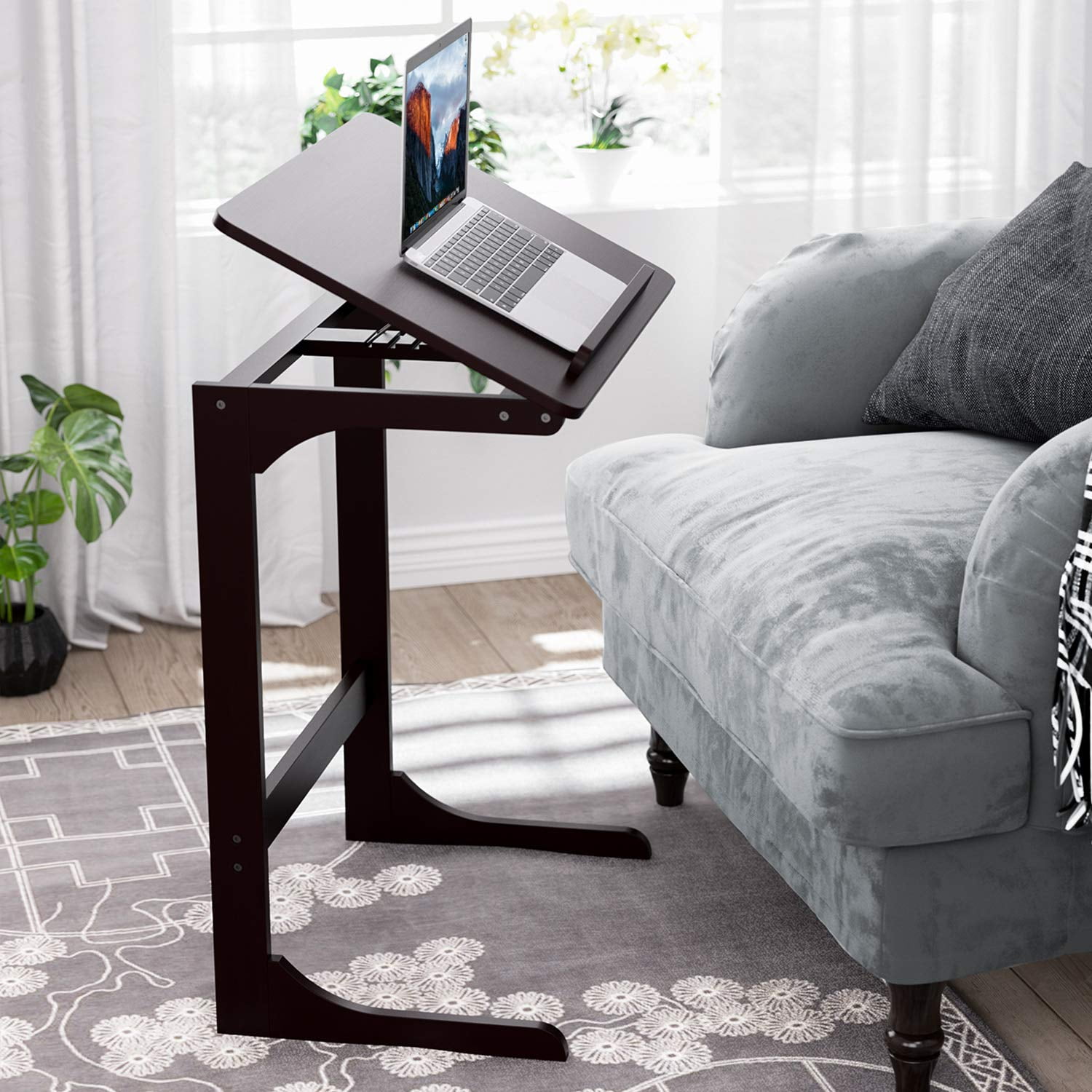 BAHOM Sofa Side Adjustable TV Tray Bamboo End Table Laptop Desk