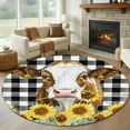 thumbnail image 2 of Round Rugs 8 Ft, Farmhouse Cow Non Slip Area Rugs for Kitchen Bedroom Entryway, Vintage Country Sunflower Black Buffalo Plaid Washable Carpet Runner Rug Floor Mats for Bedroom Home Decor, 2 of 9