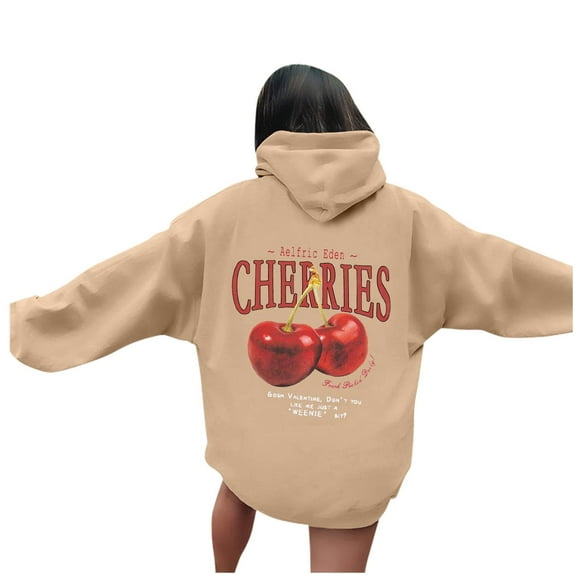 Women's Cherry Hoodie Trendy Hoodies Cowboys Sweater Women Sweatshirts Oversized Drawstring Top Women's Sweatshirt Top with Drawstring Sweater Jacket for Women Casual Oversized Womens Sweatshirt Plain