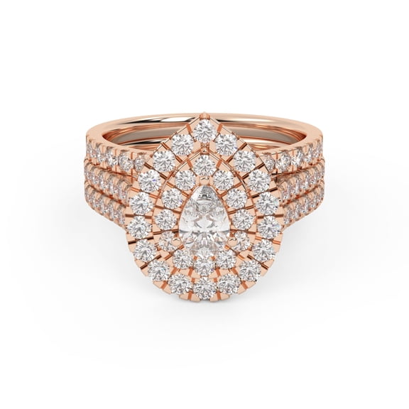 Teardrop Double Halo Bridal Set Ring for Women, IGI Certified 1.90 Carat (ctw) Pear Cut Lab Grown Diamond Engagement Wedding Ring In 18K Solid Rose Gold F-G, VS-SI Quality Ring Size-4