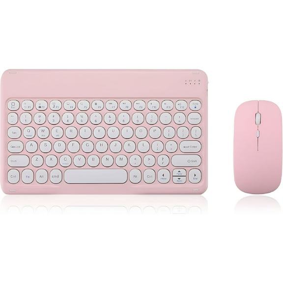 GJX Ultra Slim Retro Bluetooth Keyboard and Mouse Combo, Compact Rechargeable Wireless Keyboard and Mouse , Mini, Air, Pro, iPhone, Windows, Android Tablet Smartphone (Pink)
