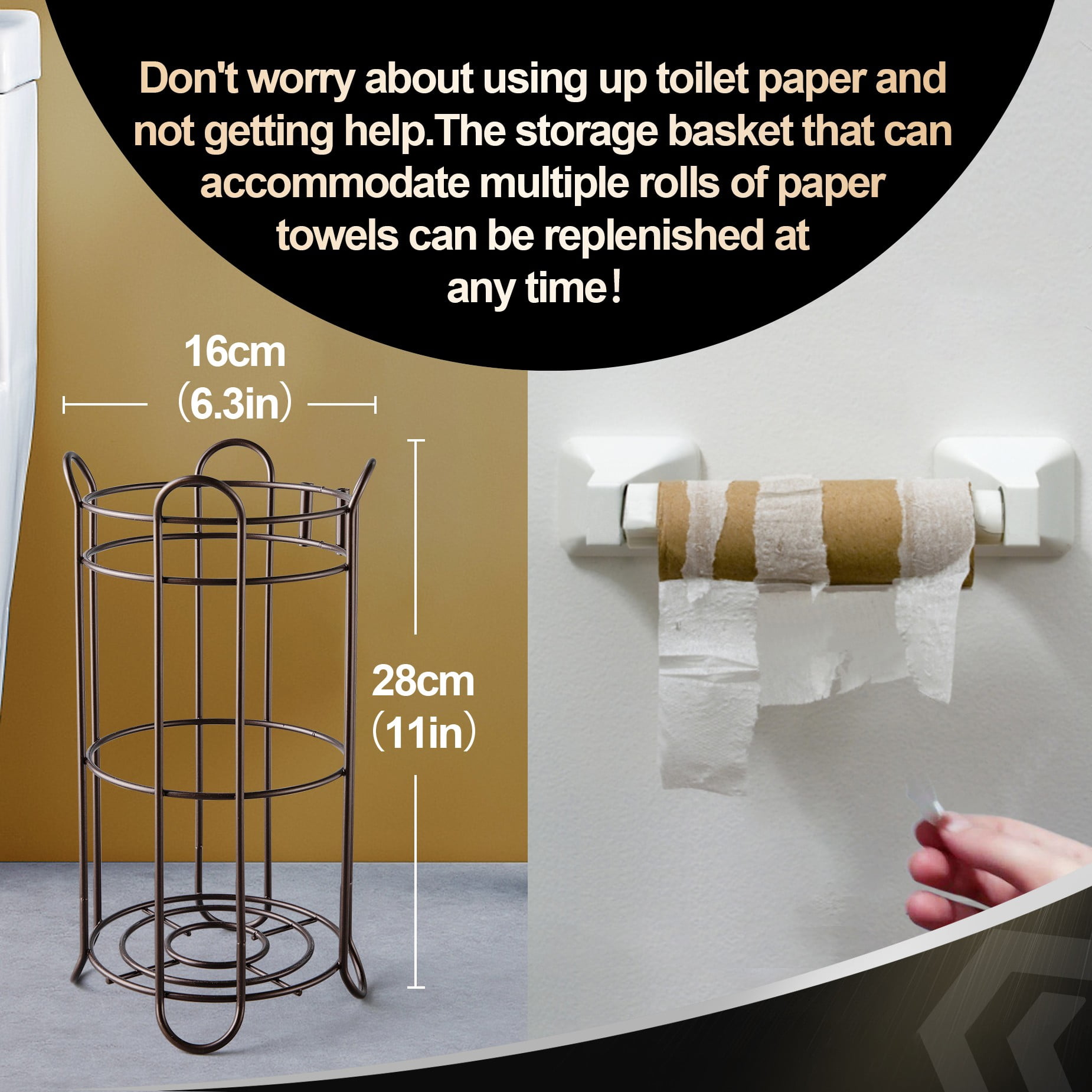 Toilet Paper Holder Holder with Shelf,Bathroom Freestanding Toilet Paper Stand,Holds Mega Rolls,Brown
