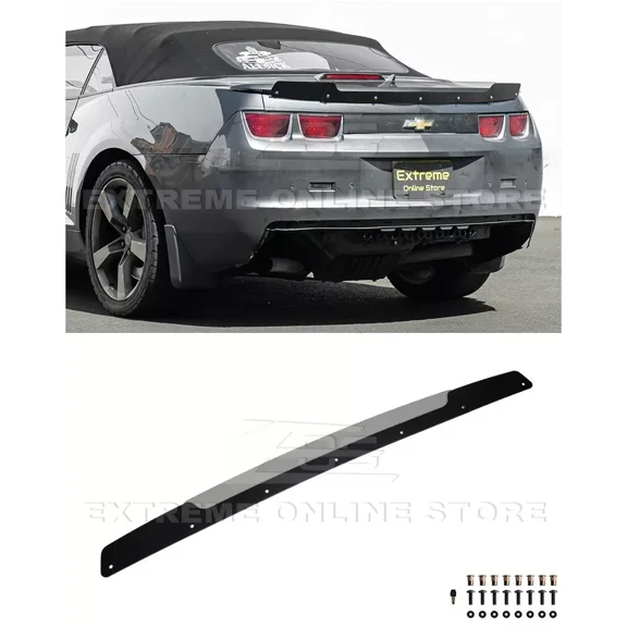 Replacement For 2010-2013 Chevrolet Camaro Models With GM SS, RS Or 1LE Rear Deck Lid Spoiler | Performance Track Style Acrylic Plastic - Smoke Tinted Rear Trunk Wickerbill Extension Gurney Flap