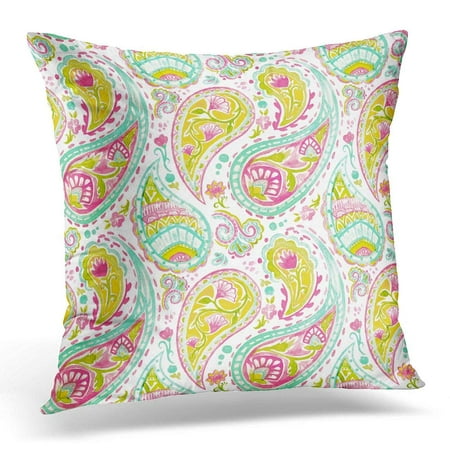 ARHOME Colorful Floral Watercolor of Objects Flowers Paisley Pattern Mehendi Monochrome Blue Gzhel White Pillow Case Pillow Cover 20x20