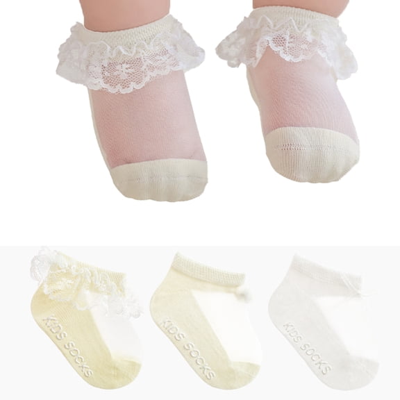 LYMAYTER 3 Pack Toddler Princess Socks Girls Eyelet Frilly Socks Cute Infant Dress Socks 0-5Y