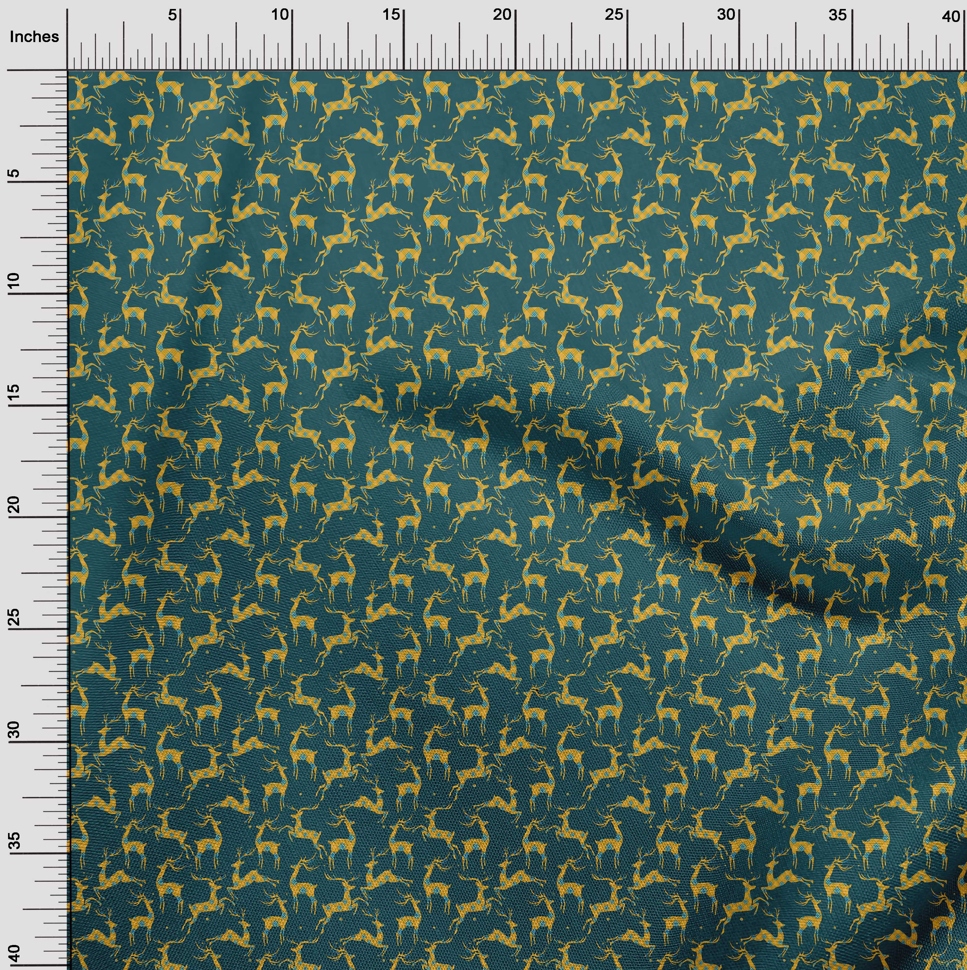 oneOone Cotton Jersey Teal Green Fabric Christmas Reindeer Lumberjack Dress Material Fabric Print Fabric By The Yard 58 Inch Wide
