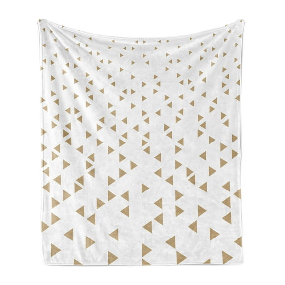 Geometric Soft Flannel Fleece Throw Blanket, Raining Effect of Diminishing Rotated Flyaway Equilateral Triangles, Cozy Plush for Indoor and Outdoor Use, 60" x 80", Pale Brown and White, by Ambesonne