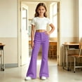 thumbnail image 7 of Ticikt Girls Flare Pants, Solid Color High Waist Stretch Bootcut Casual Trousers with Pockets for Kids,Purple, 7 of 7