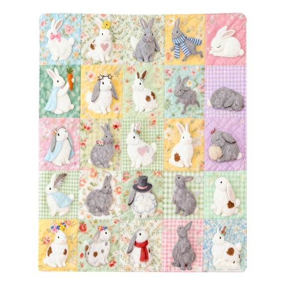 Easter Bunny Holiday Throw Blanket Soft Cozy Flannel Fabric for Kids Adults Seasonal Decorations