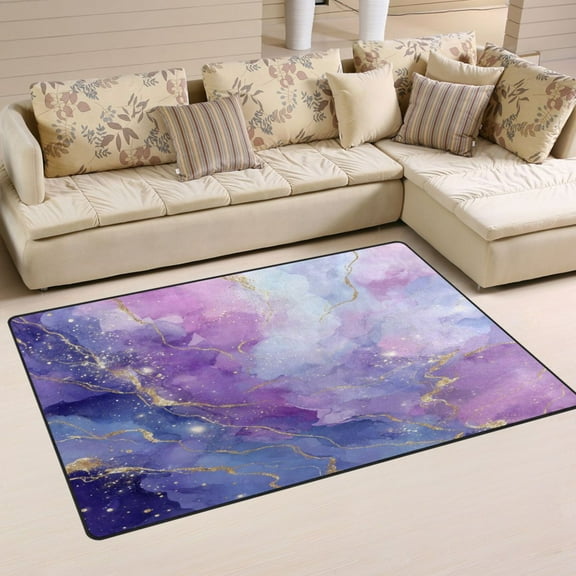 Non-Slip Area Rug 31"x20" Indoor Washable Floor Mats Carpet Printed for Living Room, Bedroom, Home Decor Pink and Blue Marble Texture
