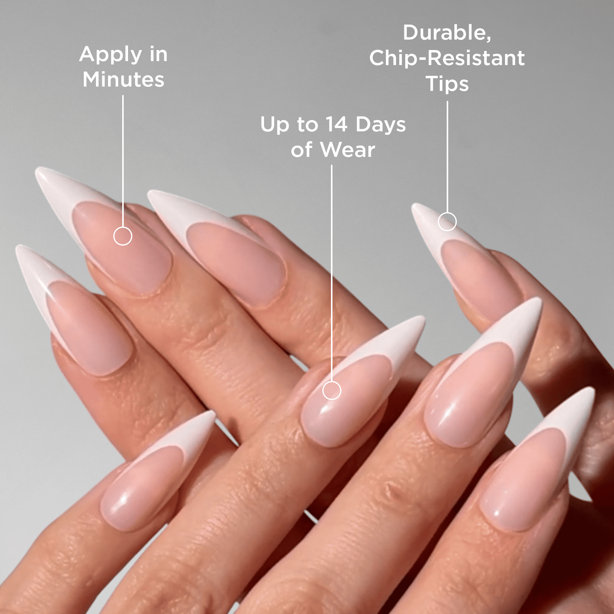 PaintLab Long Stiletto Press On Nails, French Tips, White French Tip, 30 Count