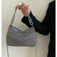 thumbnail image 2 of Kukuzhu Rhinestone Clutch for Women Sparkling Chain Evening Handbags Silver Purse Bling Hobo Handbag for Wedding Cocktail Party, 2 of 8