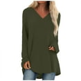 thumbnail image 2 of kytmyeq Women's Fashion Casual T-shirt Solid Color Long Sleeve V-neck Medium Long Top, 2 of 6