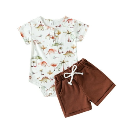 

Baby Unisex Dinosaur Design Printed Fiber Short Sleeve Shorts Button Set Outfits Clothes Kids Child Clothing Streetwear Dailywear Outwear