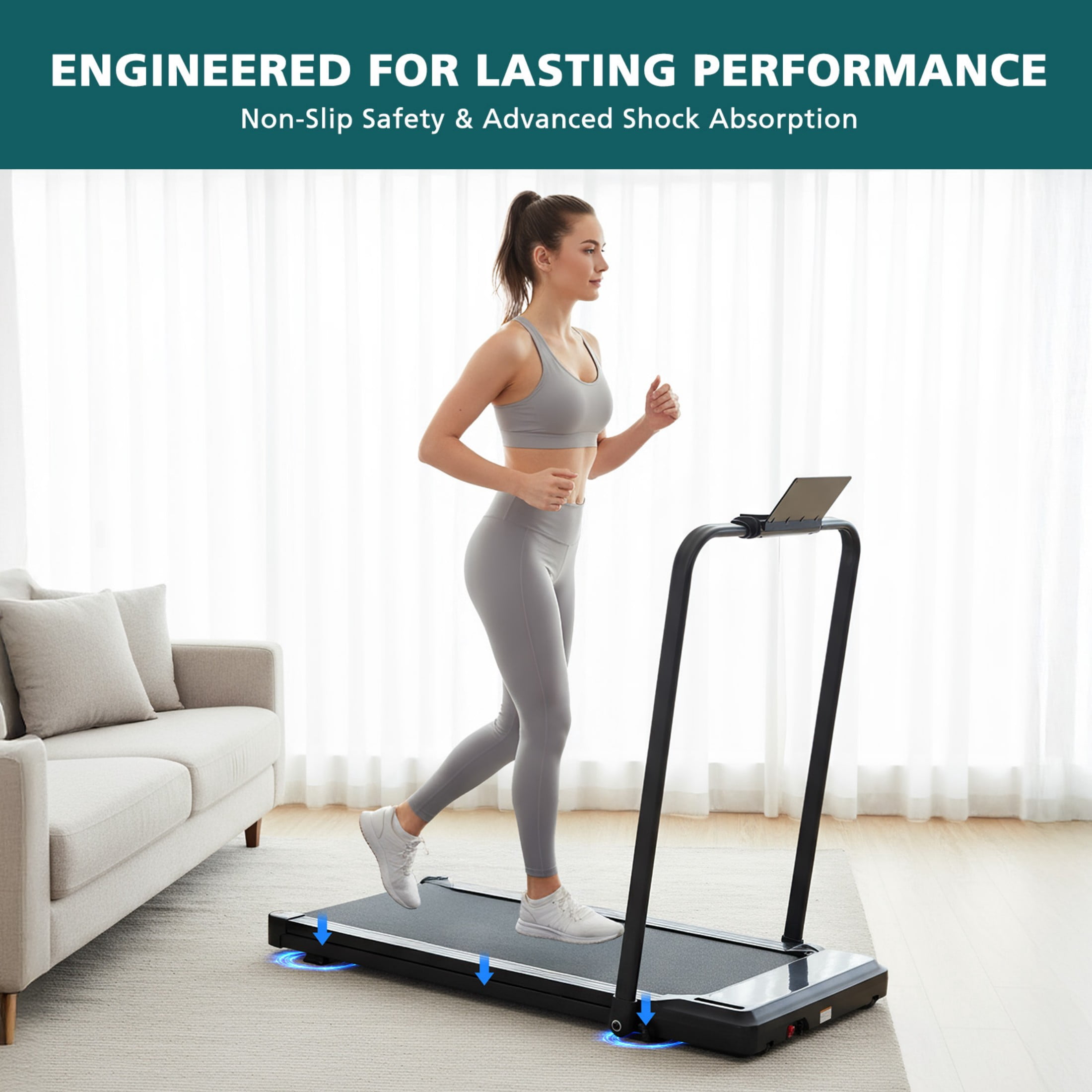 SHOUFTW Under Desk Treadmill with Handle, Portable Quiet Walking Pad with LED Display & Remote, Space-Saving for Home/Office (Black)