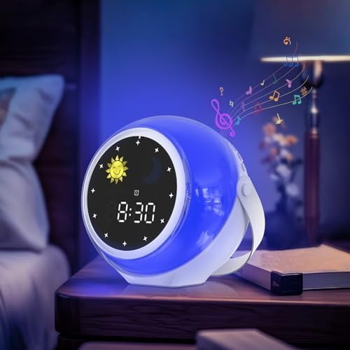 Kids Alarm Clock for Bedroom: Ok to Wake Clock with Sunrise & Moon, Digital White Noise Sound Machine & Night Light for Toddlers/Girl/Boy, Ideal Decor & Sleep Trainer (Adjustable)