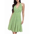thumbnail image 2 of Robe d'Été Sans Manches Portefeuille à Col en V à Fleurs pour Femme, Mini Robe Vert Pâle L, 2 of 5