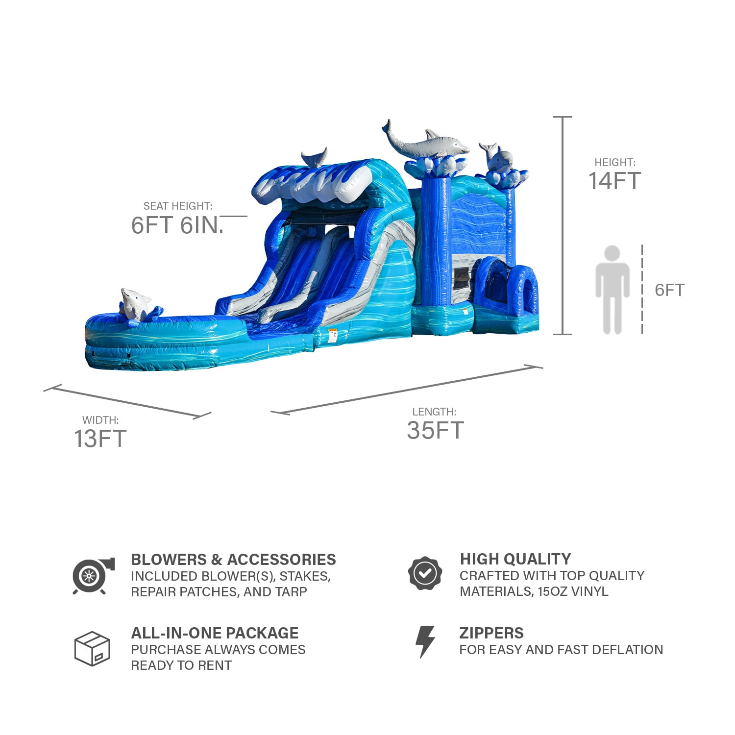 JumpOrange Outdoor Commercial Grade Inflatable Bounce House Water Slide with Pool for Kids and Adults