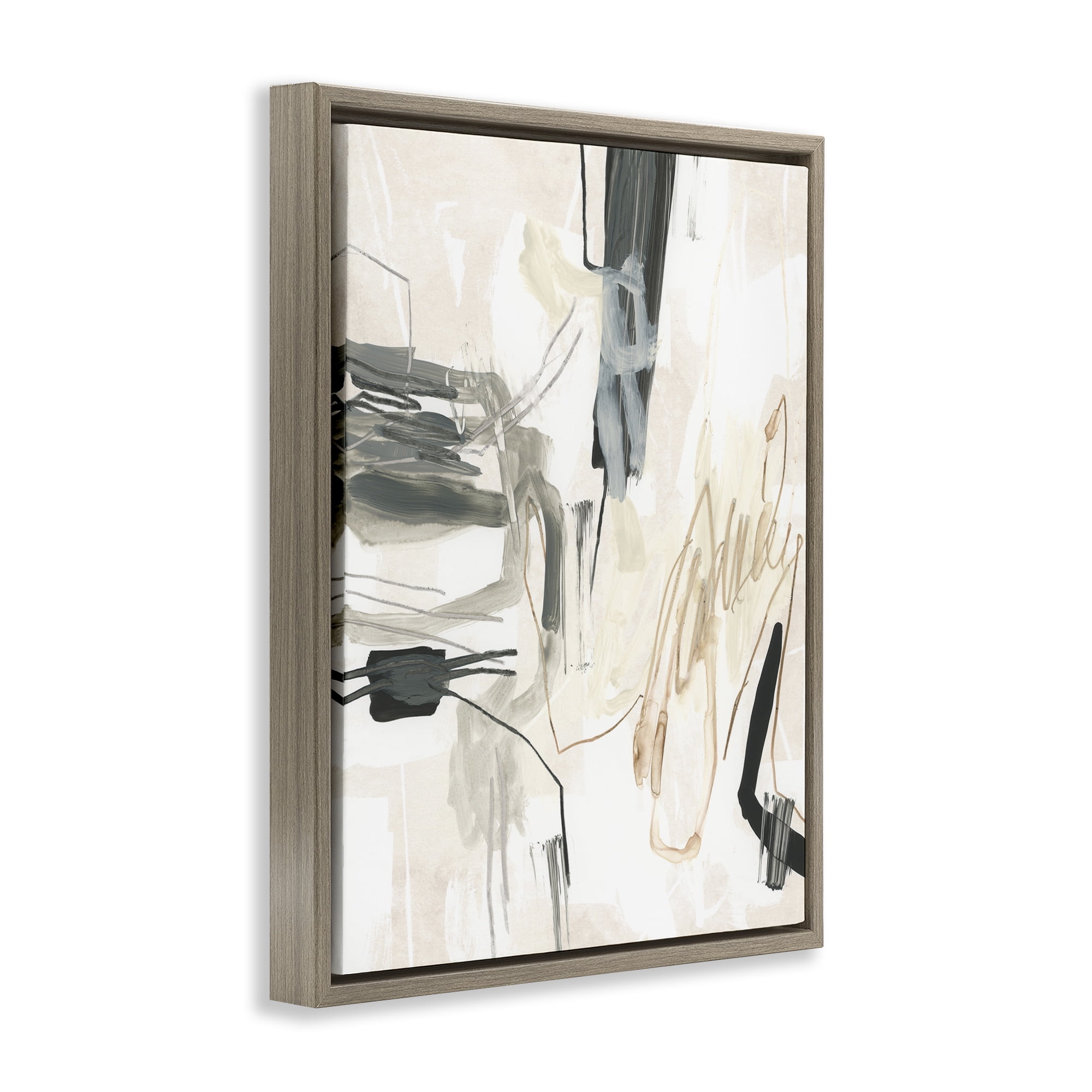 Stupell Industries Expressive Neutral Tones Scribble Abstract Painting Brown Floater Framed Canvas Art Print Wall Art, 25 x 31
