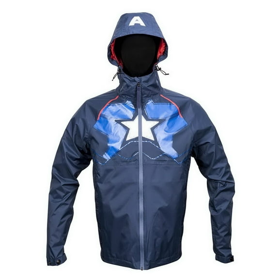 Ukonic Marvel Captain America Mens Zip Raincoat Hooded Jacket | XX-Large Male
