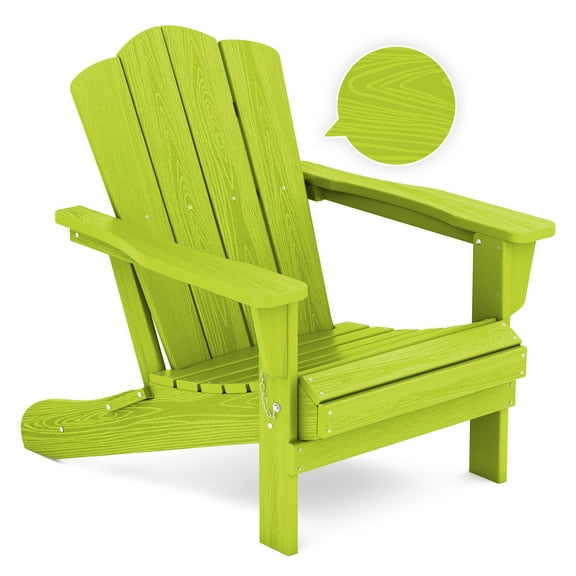 JEAREY Plastic Folding Outdoor Patio Adirondack Chair With Slat Seat Apple Green