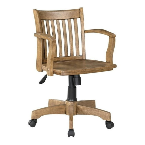 Scranton & Co Wood Bankers Office Chair with Wood Seat in Medium Oak Finish