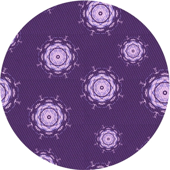 Ahgly Company Indoor Round Patterned Purple Iris Purple Area Rugs, 4' Round