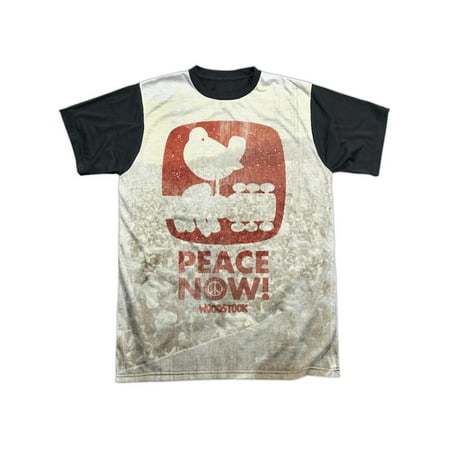 Woodstock Music Festival Peace Now! & Logo Over Photo Adult Black Back