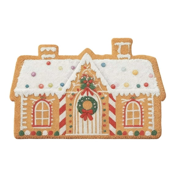 Christmas Gingerbread House Shaped Area Rug, Non- Ultra Soft Microfiber Door Mat Plush Decorative Rug Welcome Mat for Living Room Bedroom Decor, (Plus Khaki)