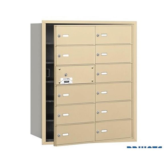 Salsbury 3612SFP Salsbury 4Bplus Horizontal Mailbox Includes Master Commercial Lock - 12 B Doors - 11 Usable - Sandstone - Front Loading - Private Access