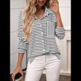 thumbnail image 4 of Camisas de Mujer con Botones, Blusas Clásicas A Rayas de Larga con Cuello y Bolsillo para Oficina. M, 4 of 9
