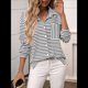 thumbnail image 4 of Camisas de Mujer con Botones, Blusas Clásicas A Rayas de Larga con Cuello y Bolsillo para Oficina. M, 4 of 9