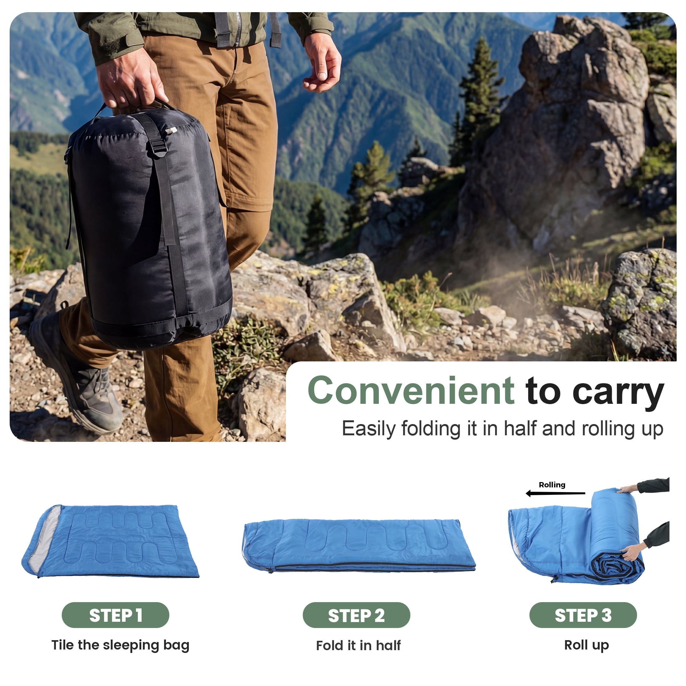 CONCETTA Lightweight Double Sleeping Bag for Adults in Cold & Warm Weaher, Waterproof & Machine Washable for Camping/Backpacking/Hiking, Blue