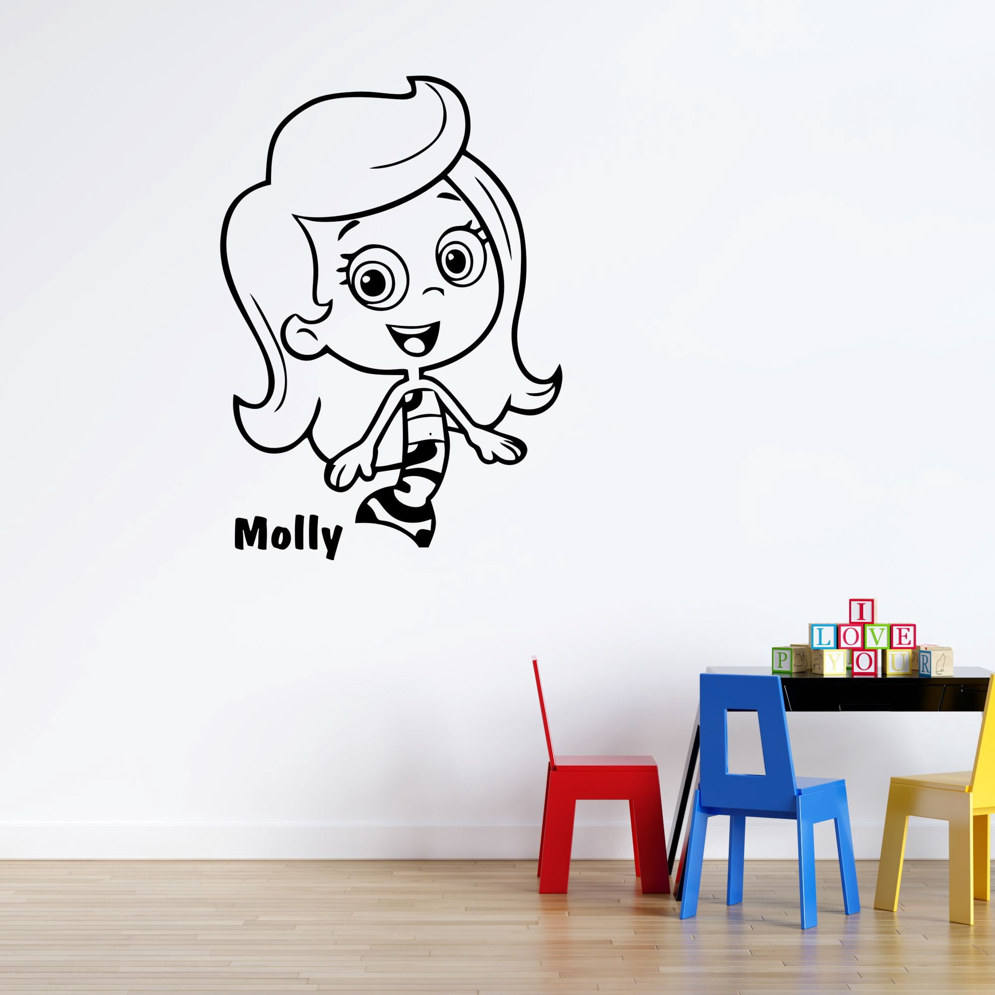 Cool Bubble Guppies Molly Wall Art Decal | 20" x 28" Girls Boys Kids Bedroom Nursery Room Wall Half Human Half Fish Cartoon Character Design Decoration Home Decorative Art Sticker
