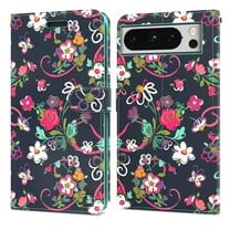 CoverON For Google Pixel 8 Pro Wallet Case, RFID Blocking Vegan Leather 6x Card Slot Holder Cover Flip Folio Phone Pouch, Navy Flower