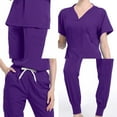 thumbnail image 3 of Ynynloco Womens Lightweight Breathable Scrub Sets Solid Color V-Neck Short Sleeve Scrub Top with Jogger Working Nursing Uniform with Pockets, 3 of 3