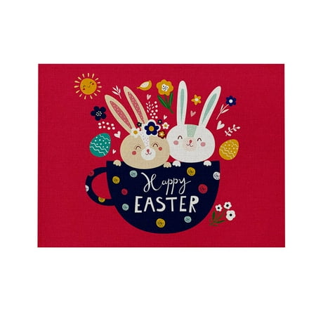 

Kitchen Gadgets 1Pc Easter Kitchen Waterproof Insulation Cotton And Linen Western Placemat Kitchen Accessories