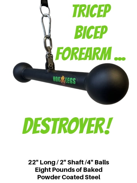 HOG LEGS Piglet Plus Tricep Bar - Fat Grip With 3" Balls, USA Made Cable Attachment For Extreme Triceps Workouts