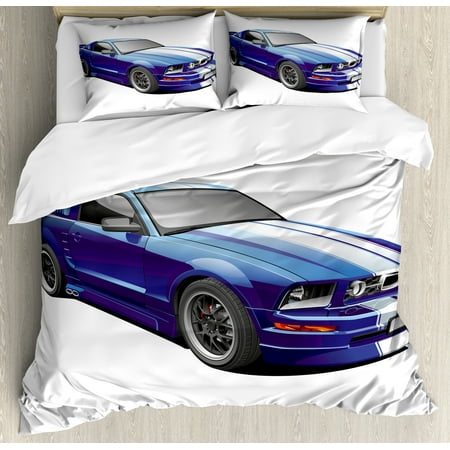 Chair Kids Race Cars (Teen Room Decor Queen Size Duvet Cover Set, American Auto Racing Car Sports Competition Speed Winner Boys Kids Graphic, Decorative 3 Piece Bedding Set with 2 Pillow Shams, Blue Grey,)