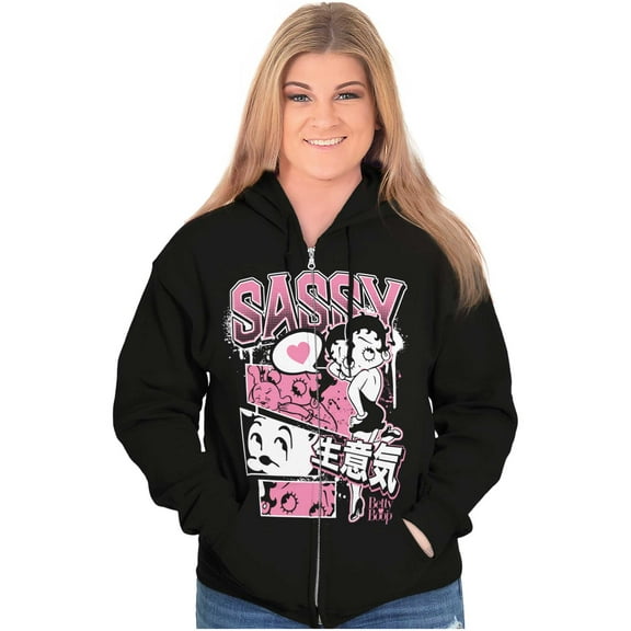 Betty Boop Sassy Kanji Comic Panels Zip Hoodie Sweatshirt Women Brisco Brands S